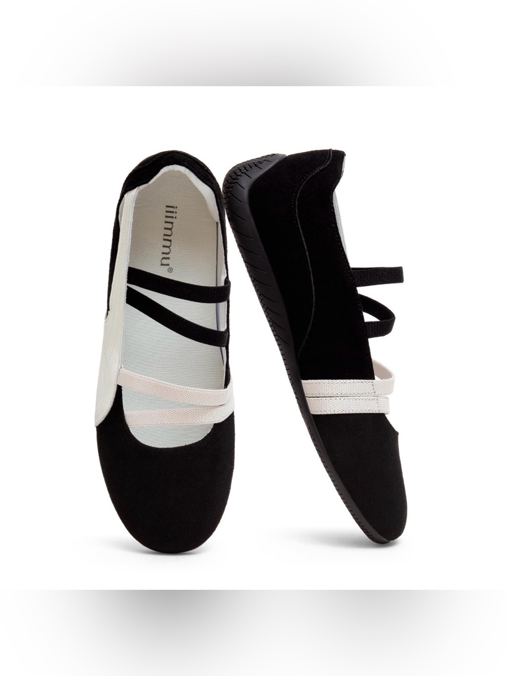 Black & White Ballet Flats with Elastic Straps women’s 10 comfortable maryjanes